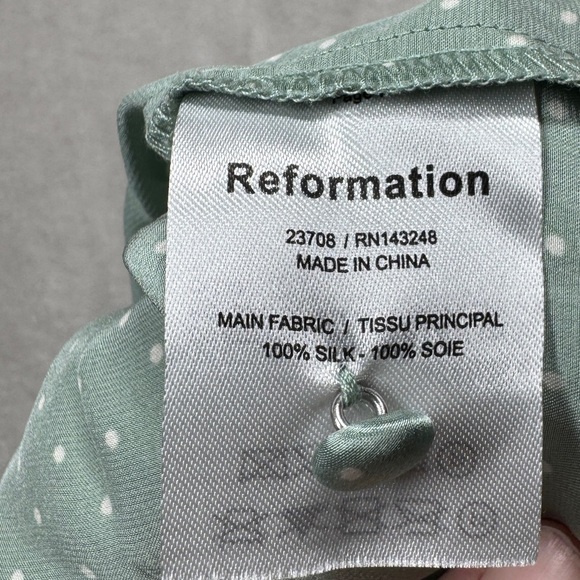 Reformation 100% Silk Samuel LS Mint Polka Dot Long Puff Sleeves Mini Dress 2 - Picture 17 of 17